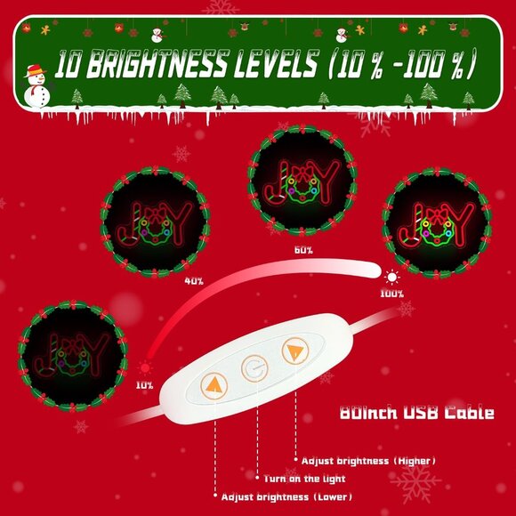 Christmas Joy Neon Sign Led Candy Dimmable Light Up Sign for Party Kids Gift - Picture 5 of 7